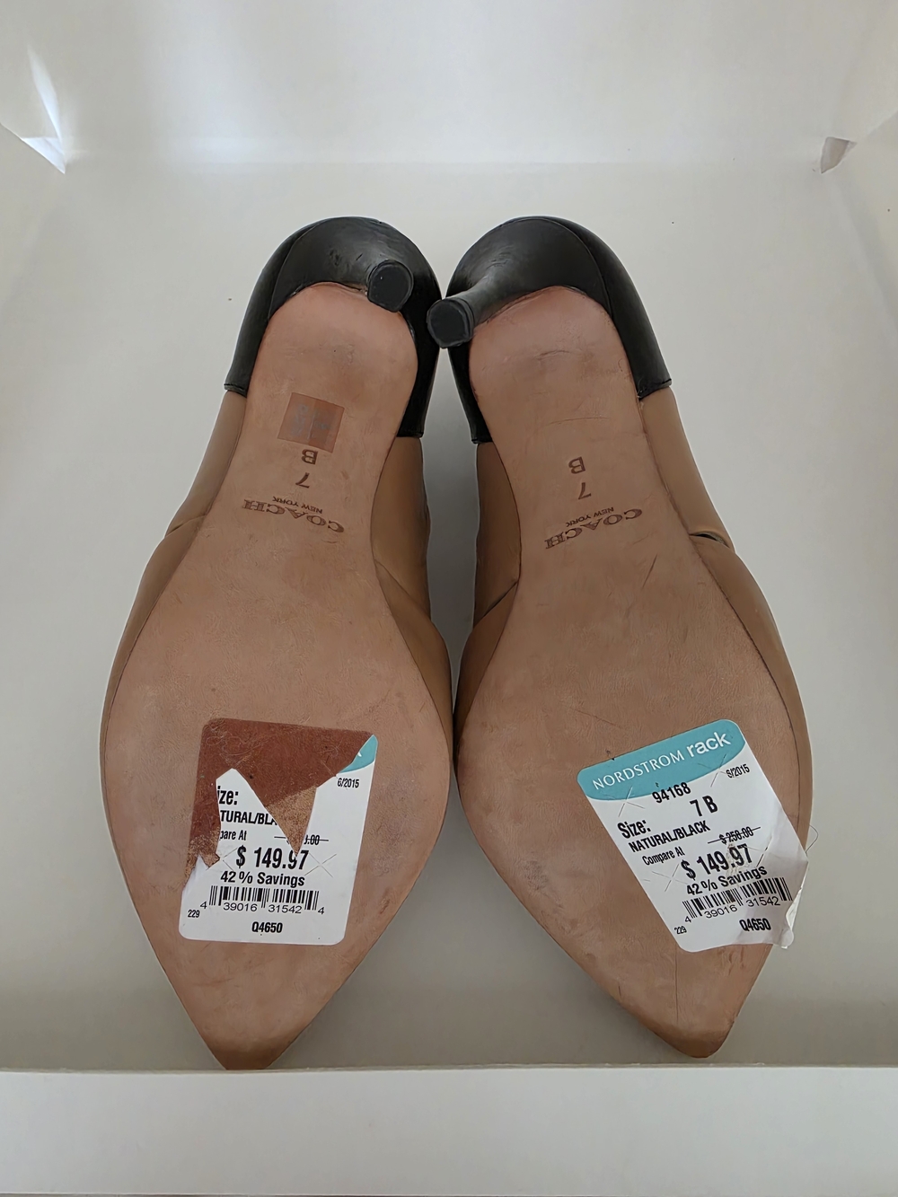 Coach Two-Tone Tan and Black Pointed Strap Heels - Picture 6 of 6